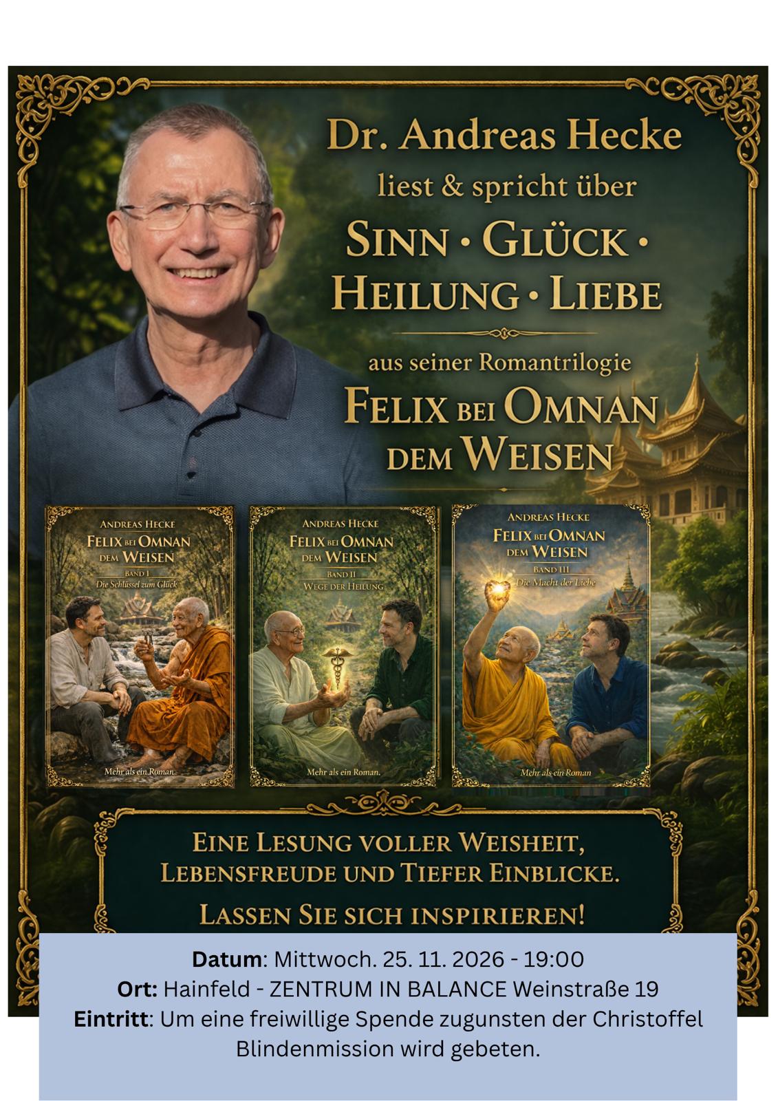 Lesung über Sinn, Glück, Heilung, Liebe